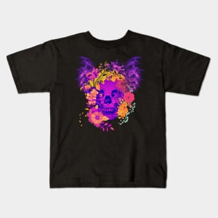 neon floral skull Kids T-Shirt